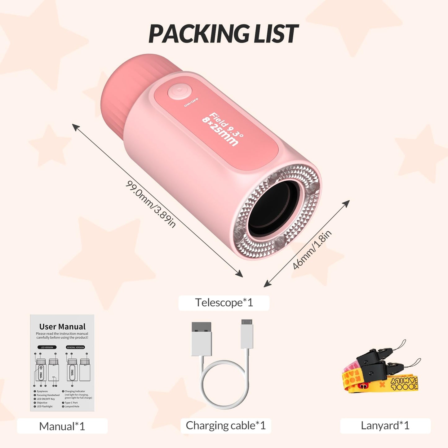 Bestrip 2 in 1 Real Mini Kids Monocular Telescope with LED Flashlights Rechargeable, 8X Zoom, BAK-4 Prism, Outdoor Toys Gifts for Kids Adults Pink