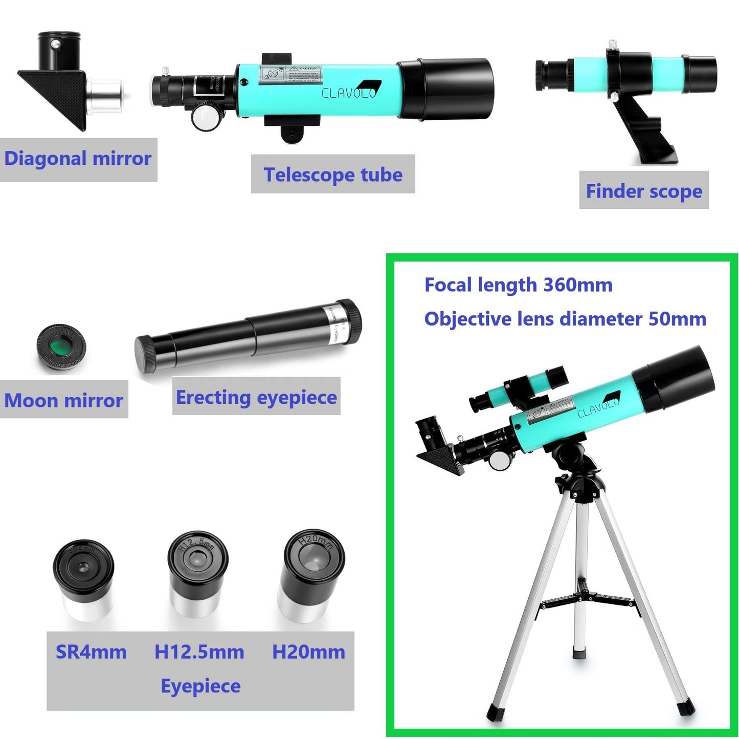 Refractor Telescope with Tripod & Finder Scope, Portable Telescope for Astronomy Beginners, Travel Telescope with 3 Eyepieces Magnification 18X – 135X