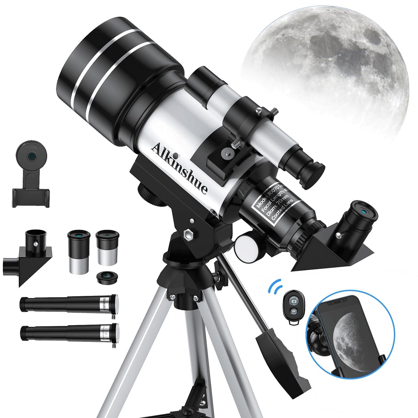 Telescope for Adults Beginners, 70mm Aperture 400mm Aperture Refractor Telescopes for Astronomy Beginners, Portable Travel Telescope Astronomy Gifts