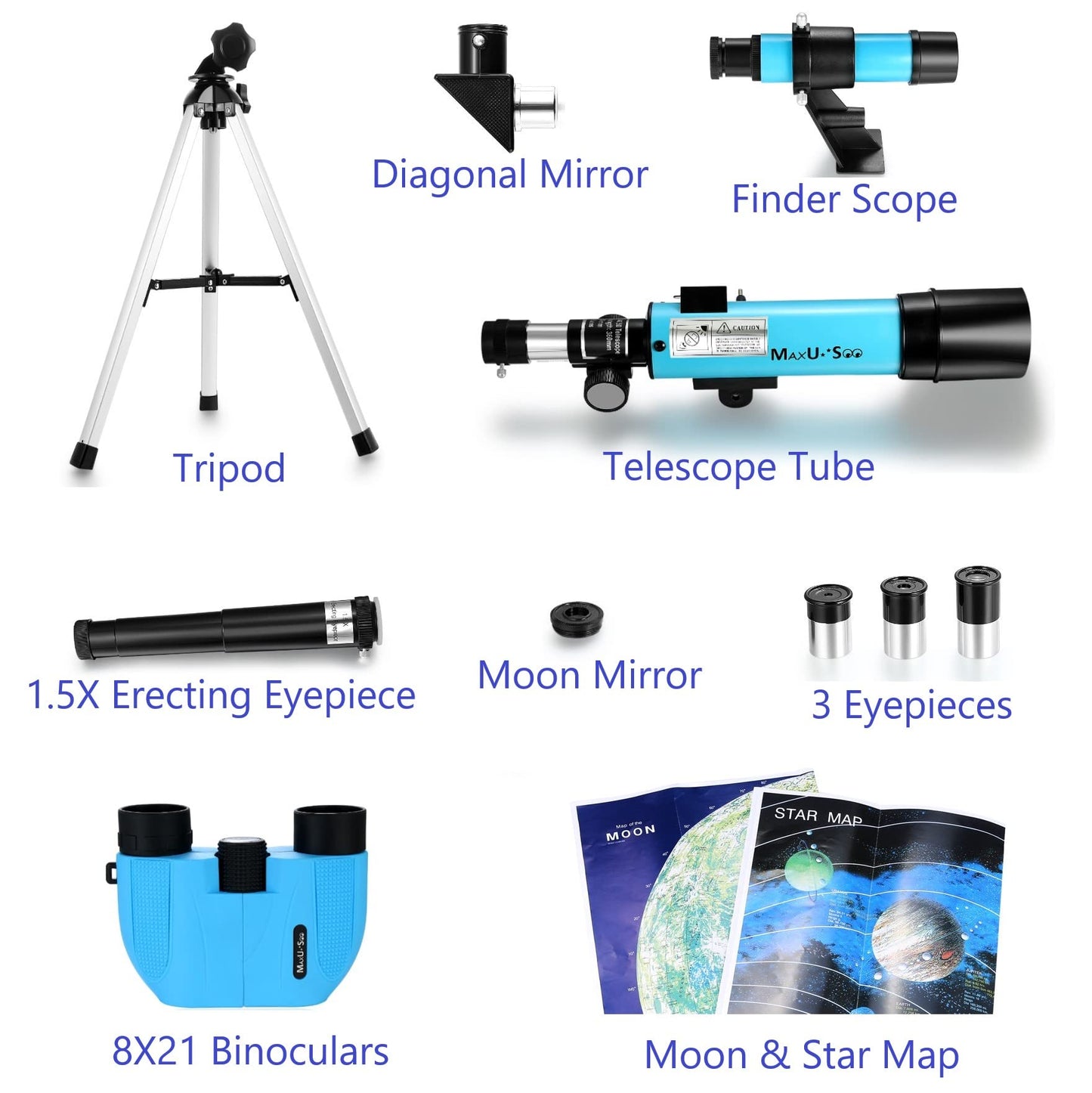 70mm Telescope for Kids & Astronomy Beginners, Refractor Telescope with Tripod & Finder Scope, Portable Telescope with 4 Magnification eyepieces & Phone Adapter Blue