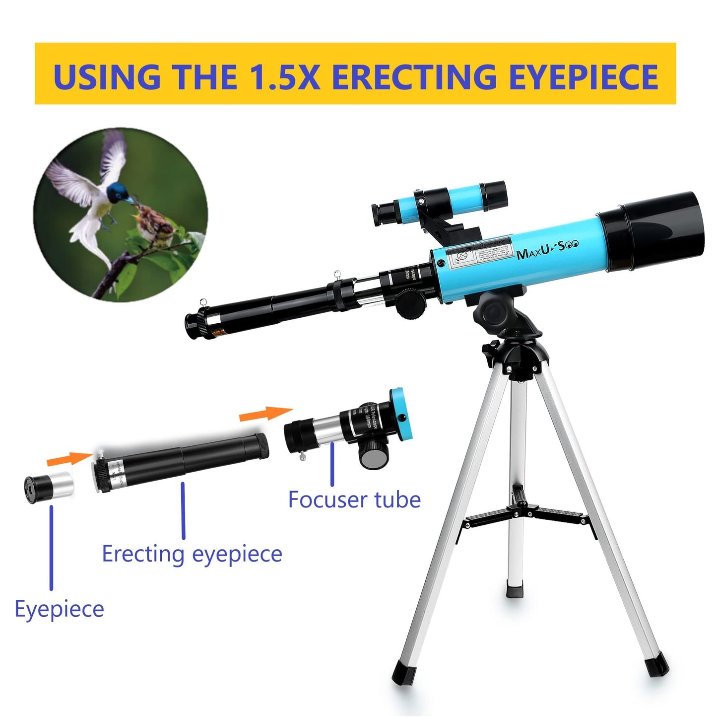 70mm Telescope for Kids & Astronomy Beginners, Refractor Telescope with Tripod & Finder Scope, Portable Telescope with 4 Magnification eyepieces & Phone Adapter Blue