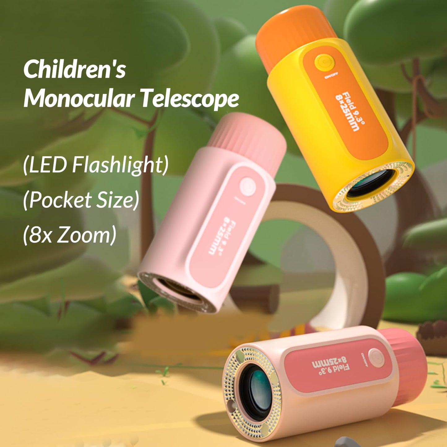 Bestrip 2 in 1 Real Mini Kids Monocular Telescope with LED Flashlights Rechargeable, 8X Zoom, BAK-4 Prism, Outdoor Toys Gifts for Kids Adults Pink