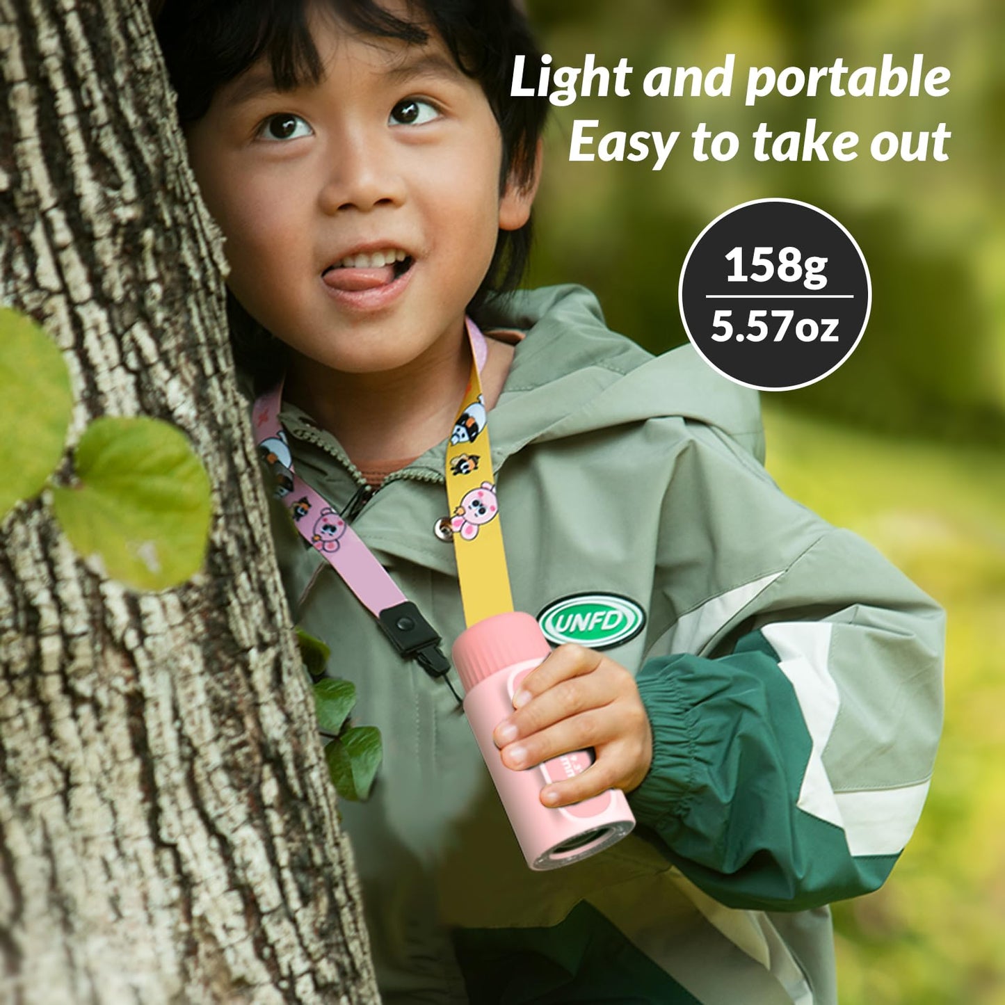 Bestrip 2 in 1 Real Mini Kids Monocular Telescope with LED Flashlights Rechargeable, 8X Zoom, BAK-4 Prism, Outdoor Toys Gifts for Kids Adults Pink