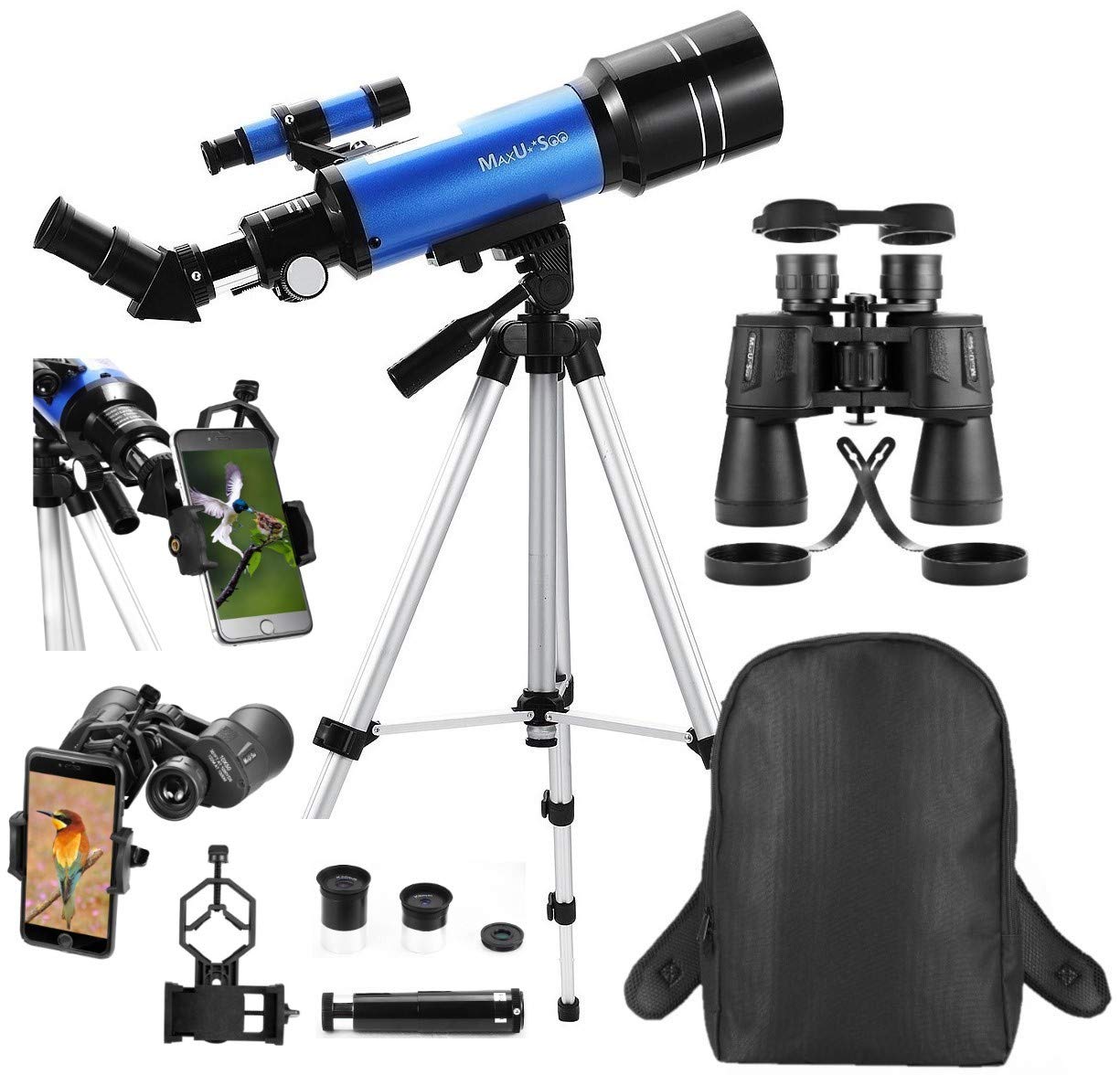 70mm Telescope for Kids & Astronomy Beginners, Refractor Telescope with Tripod & Finder Scope, Portable Telescope with 4 Magnification eyepieces & Phone Adapter Blue
