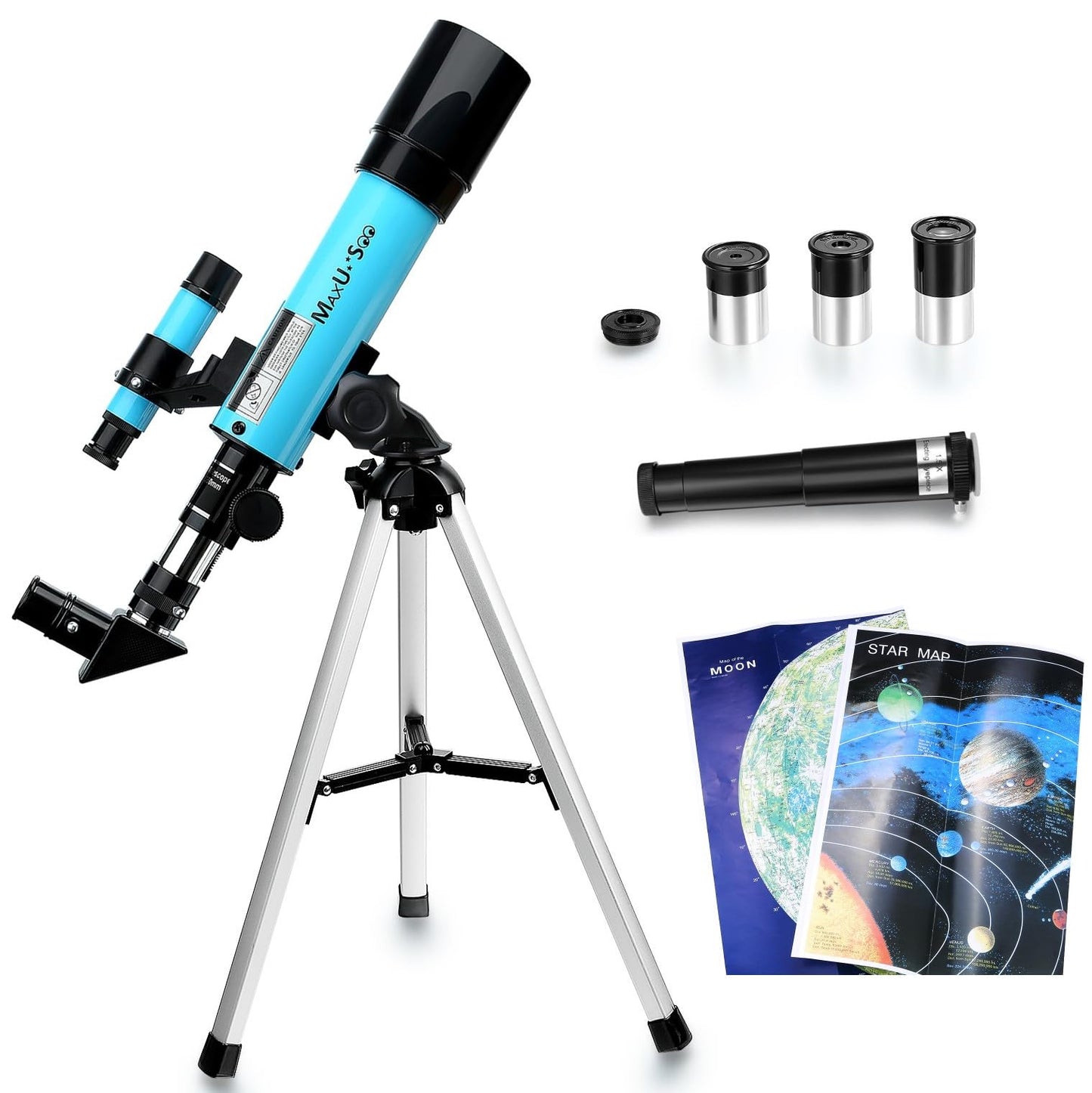 70mm Telescope for Kids & Astronomy Beginners, Refractor Telescope with Tripod & Finder Scope, Portable Telescope with 4 Magnification eyepieces & Phone Adapter Blue