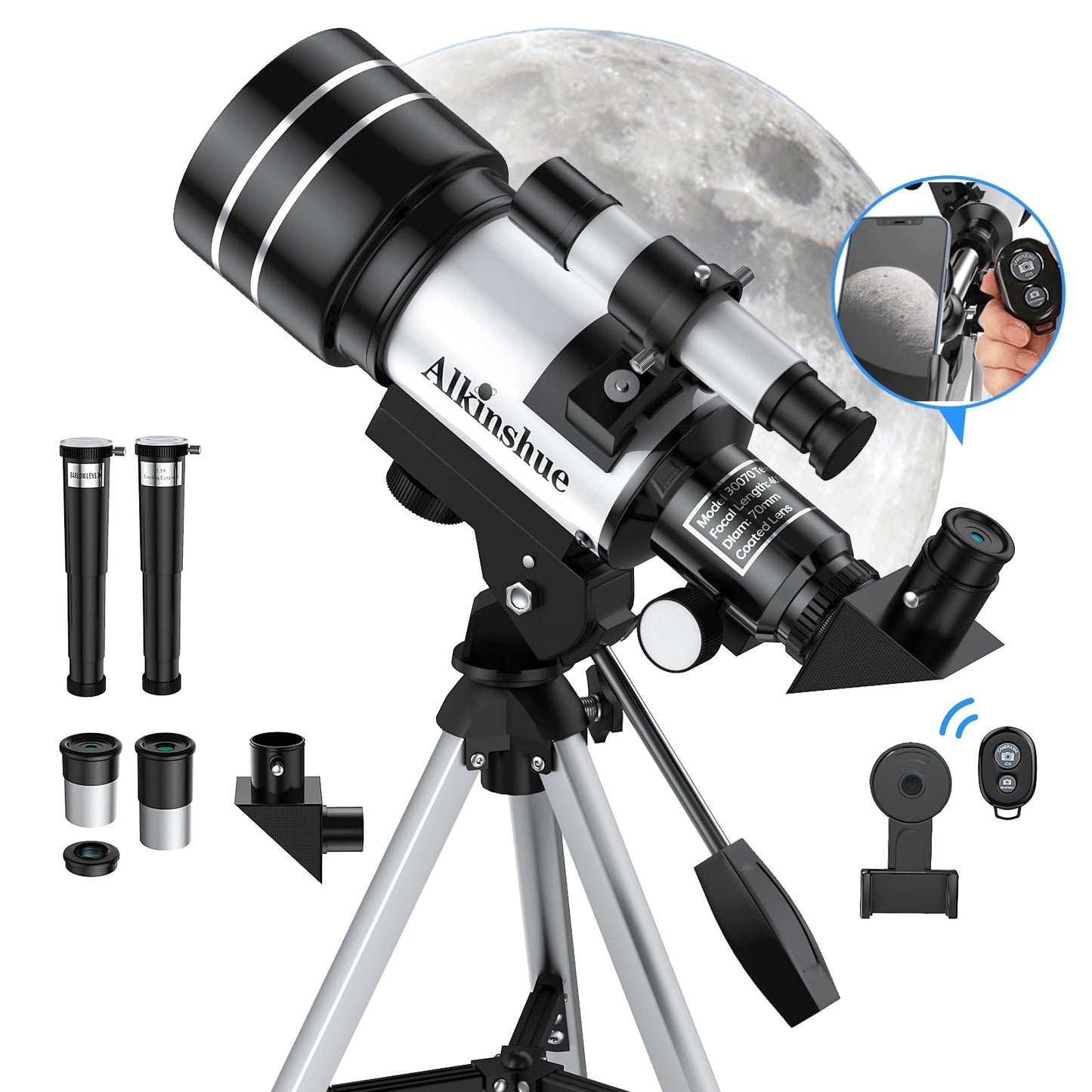 Telescope for Adults Beginners, 70mm Aperture 400mm Aperture Refractor Telescopes for Astronomy Beginners, Portable Travel Telescope Astronomy Gifts