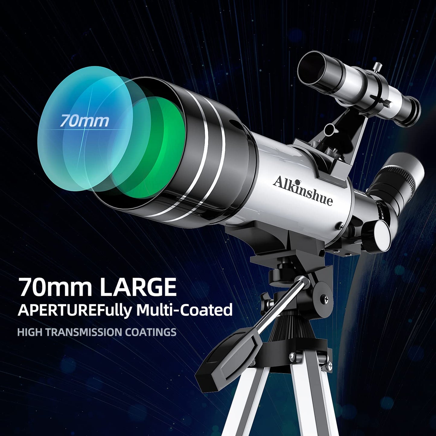 Telescope for Adults Beginners, 70mm Aperture 400mm Aperture Refractor Telescopes for Astronomy Beginners, Portable Travel Telescope Astronomy Gifts