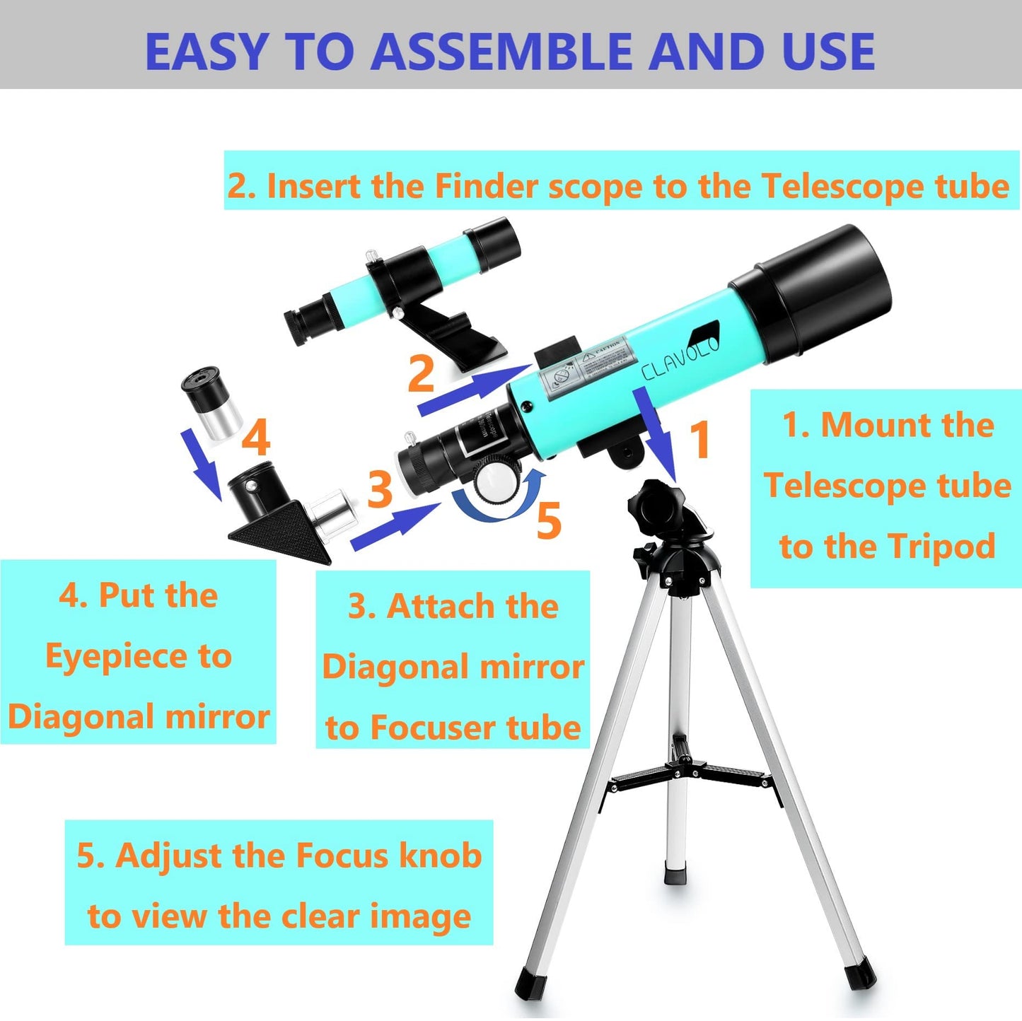 Refractor Telescope with Tripod & Finder Scope, Portable Telescope for Astronomy Beginners, Travel Telescope with 3 Eyepieces Magnification 18X – 135X
