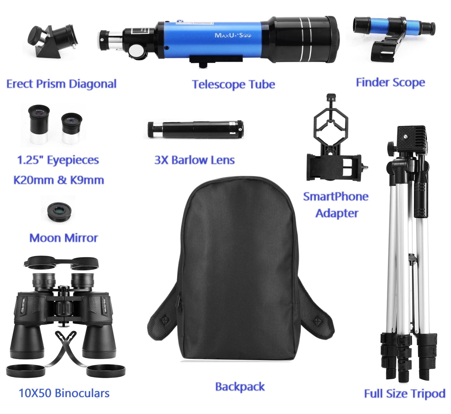 70mm Telescope for Kids & Astronomy Beginners, Refractor Telescope with Tripod & Finder Scope, Portable Telescope with 4 Magnification eyepieces & Phone Adapter Blue