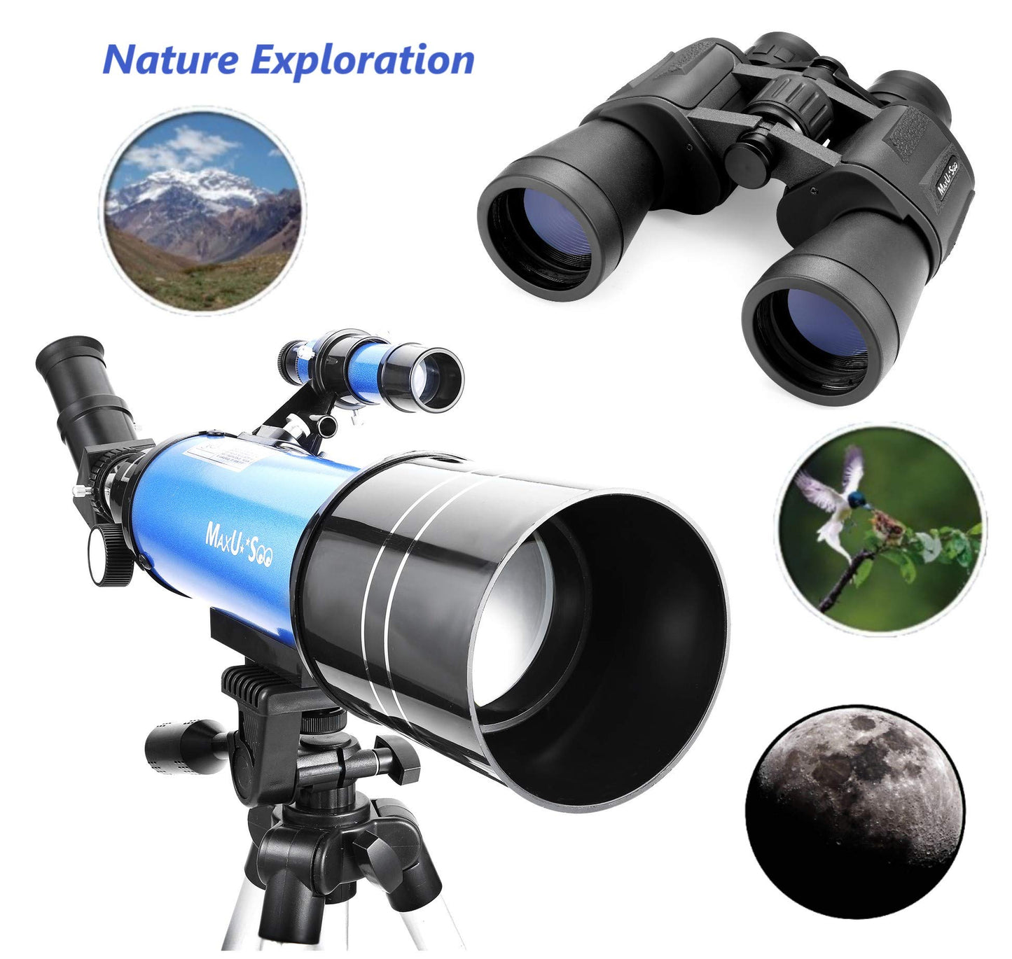 70mm Telescope for Kids & Astronomy Beginners, Refractor Telescope with Tripod & Finder Scope, Portable Telescope with 4 Magnification eyepieces & Phone Adapter Blue