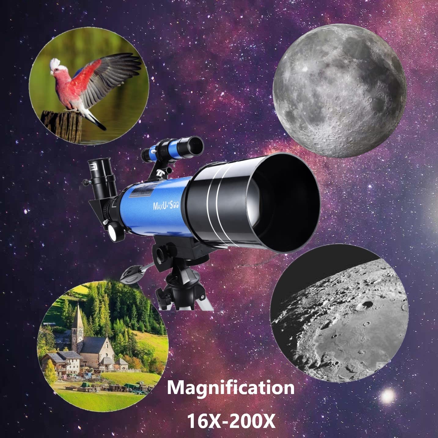 70mm Telescope for Kids & Astronomy Beginners, Refractor Telescope with Tripod & Finder Scope, Portable Telescope with 4 Magnification eyepieces & Phone Adapter Blue