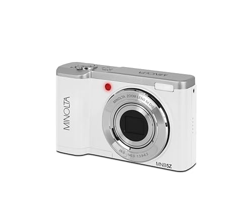 Minolta 56MP Dual Lens Digital Camera – 5X Optical Zoom, 5K Ultra HD Video, CMOS Sensor, 2.8-inch LCD Screen, Stabilization, Selfie Lens, 32GB Card, Rechargeable Battery (Black)