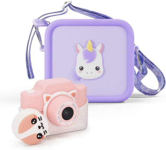 Kidamento Camera Silicone Bag Bundle - Digital Camera for Children and Camera Case - Model K Meowie The Cat - Silicone Bag Purple Unicorn