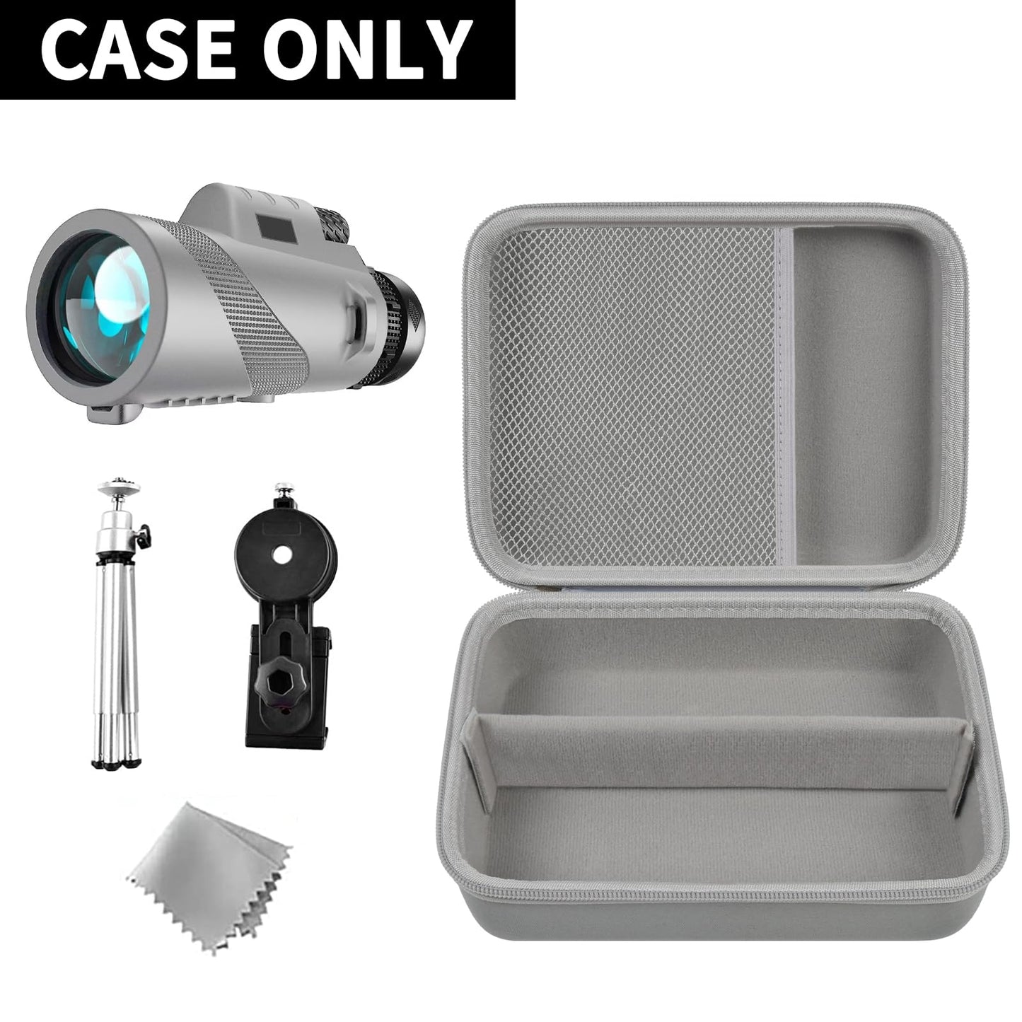 Monocular Telescope Case Compatible with Gosky 12x55/ for Eullsi/for PhysioPhyx 80x100/ for Pankoo 12x50/ for Titan 12x55 High Definition Monocular Telescope and Smartphone Holder & Tripod-Grey