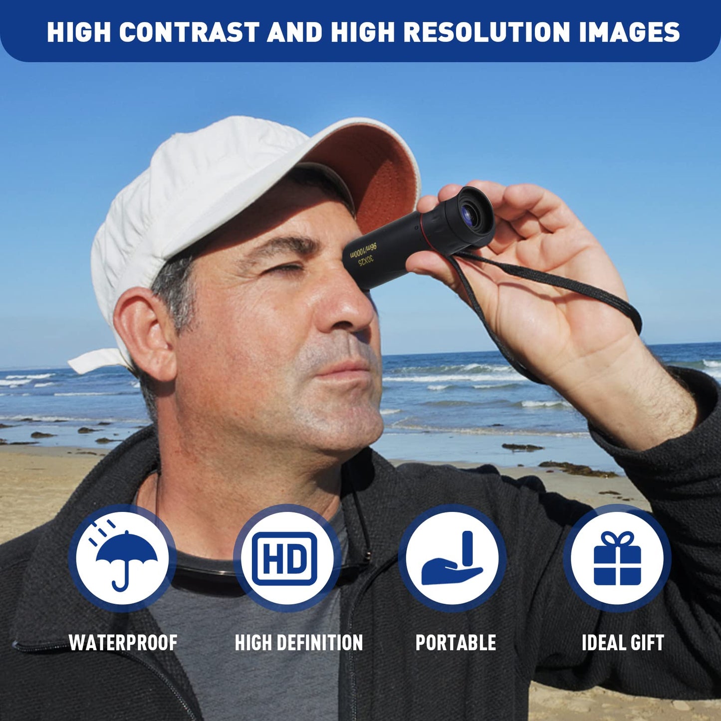 Monocular Telescope, Upgrade 30 x 25 HD Monoculars for Adults High Powered, Be Used for Stargazing, Hunting, Black
