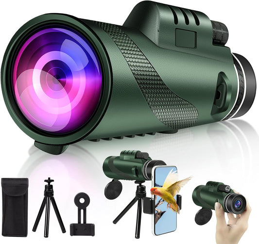 Monocular Telescope, 80x100 HD Monoculars for Adults with Smartphone Tripod, High Power Monocular with BAK4 Prism for Super Bowl, Bird Watching, Hunting, Concert, Travelling