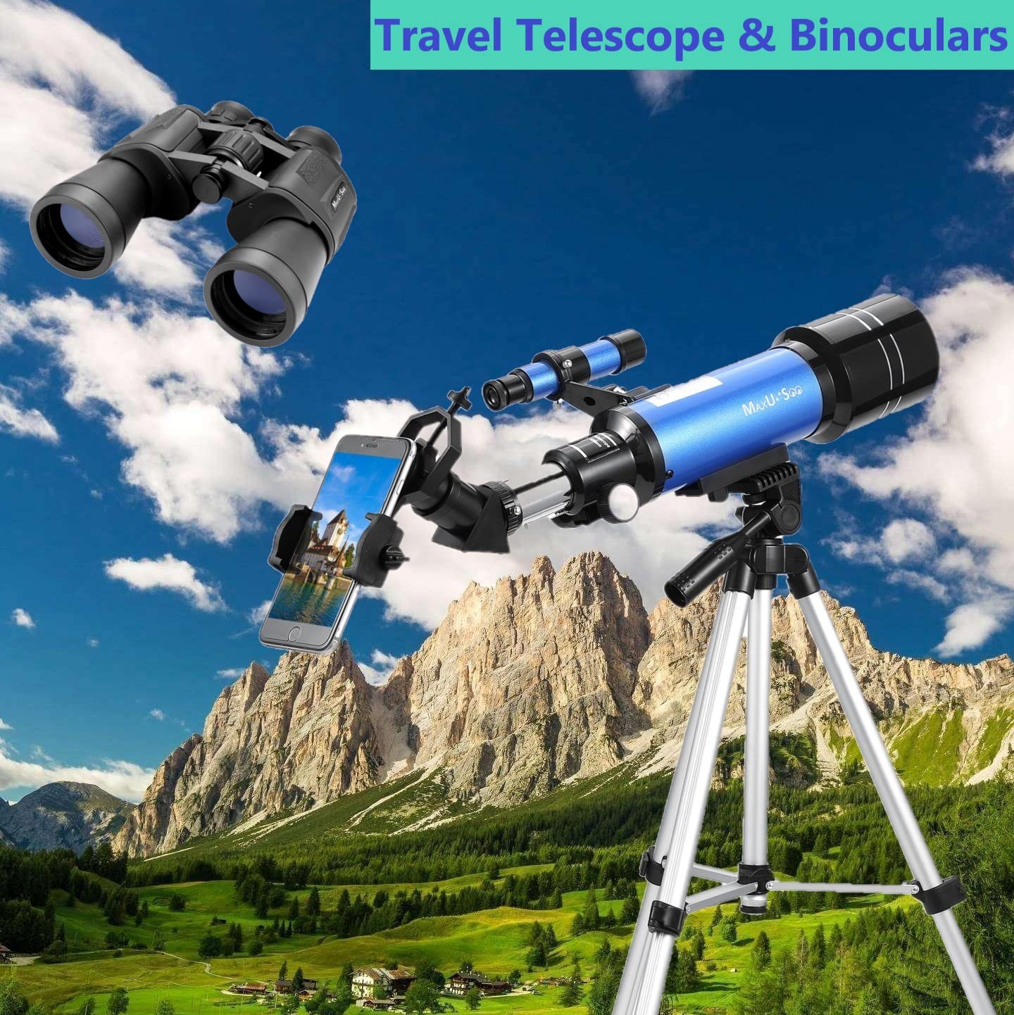 70mm Telescope for Kids & Astronomy Beginners, Refractor Telescope with Tripod & Finder Scope, Portable Telescope with 4 Magnification eyepieces & Phone Adapter Blue