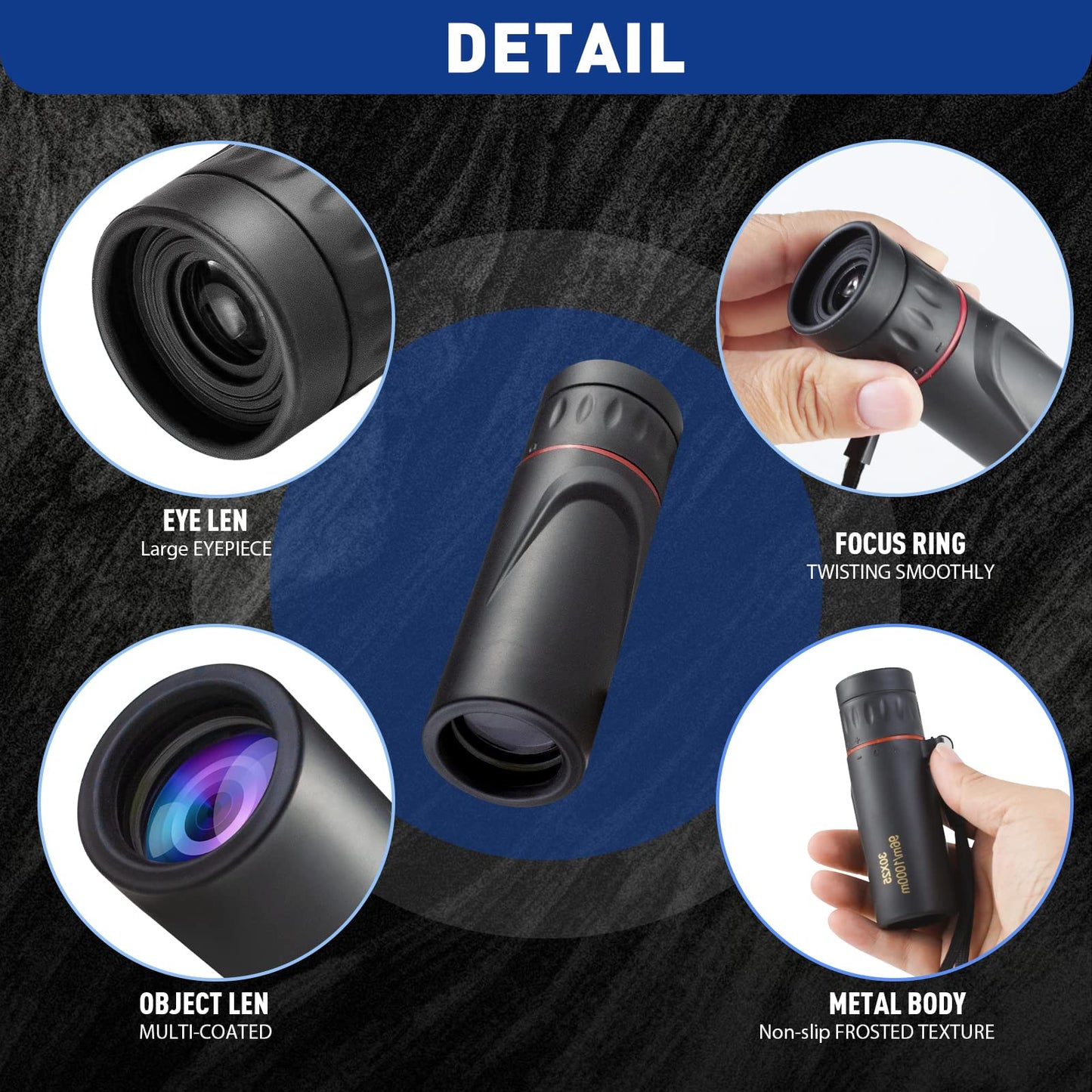 Monocular Telescope, Upgrade 30 x 25 HD Monoculars for Adults High Powered, Be Used for Stargazing, Hunting, Black