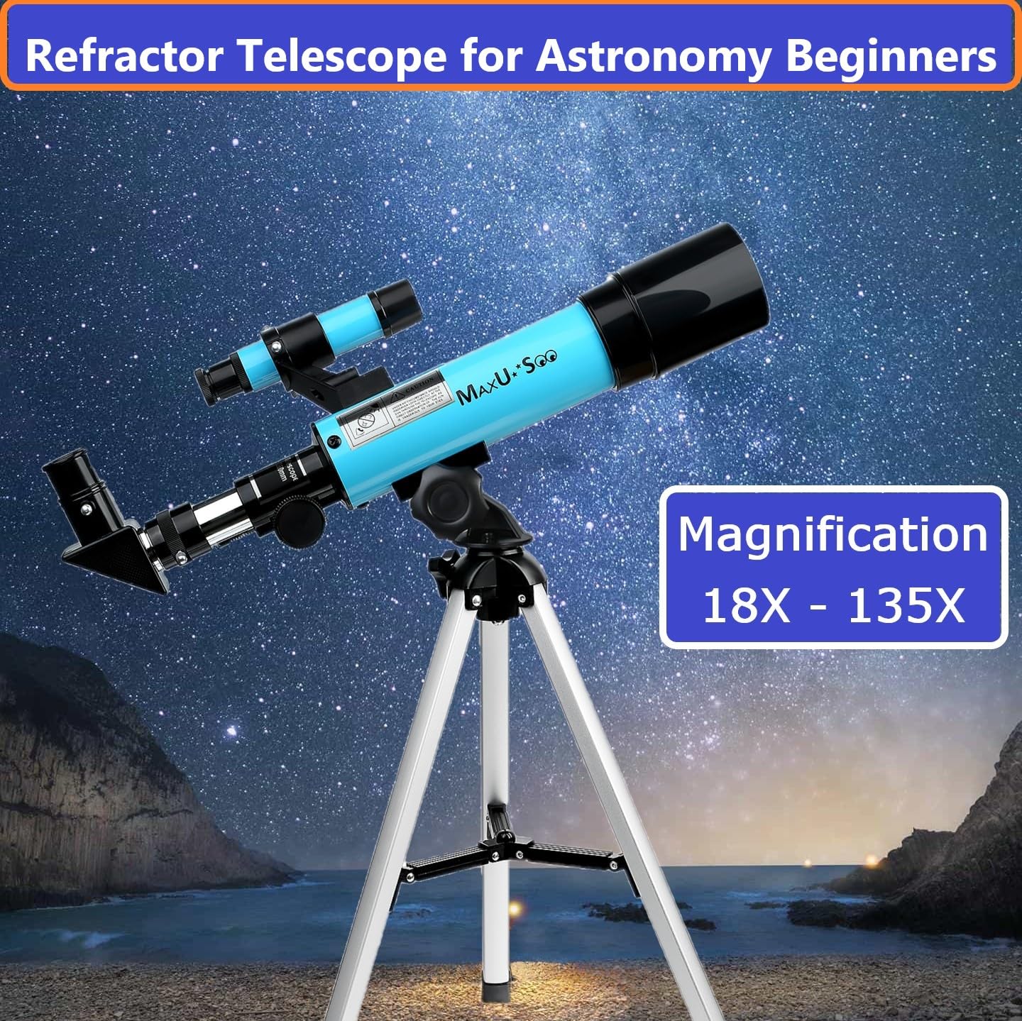 70mm Telescope for Kids & Astronomy Beginners, Refractor Telescope with Tripod & Finder Scope, Portable Telescope with 4 Magnification eyepieces & Phone Adapter Blue