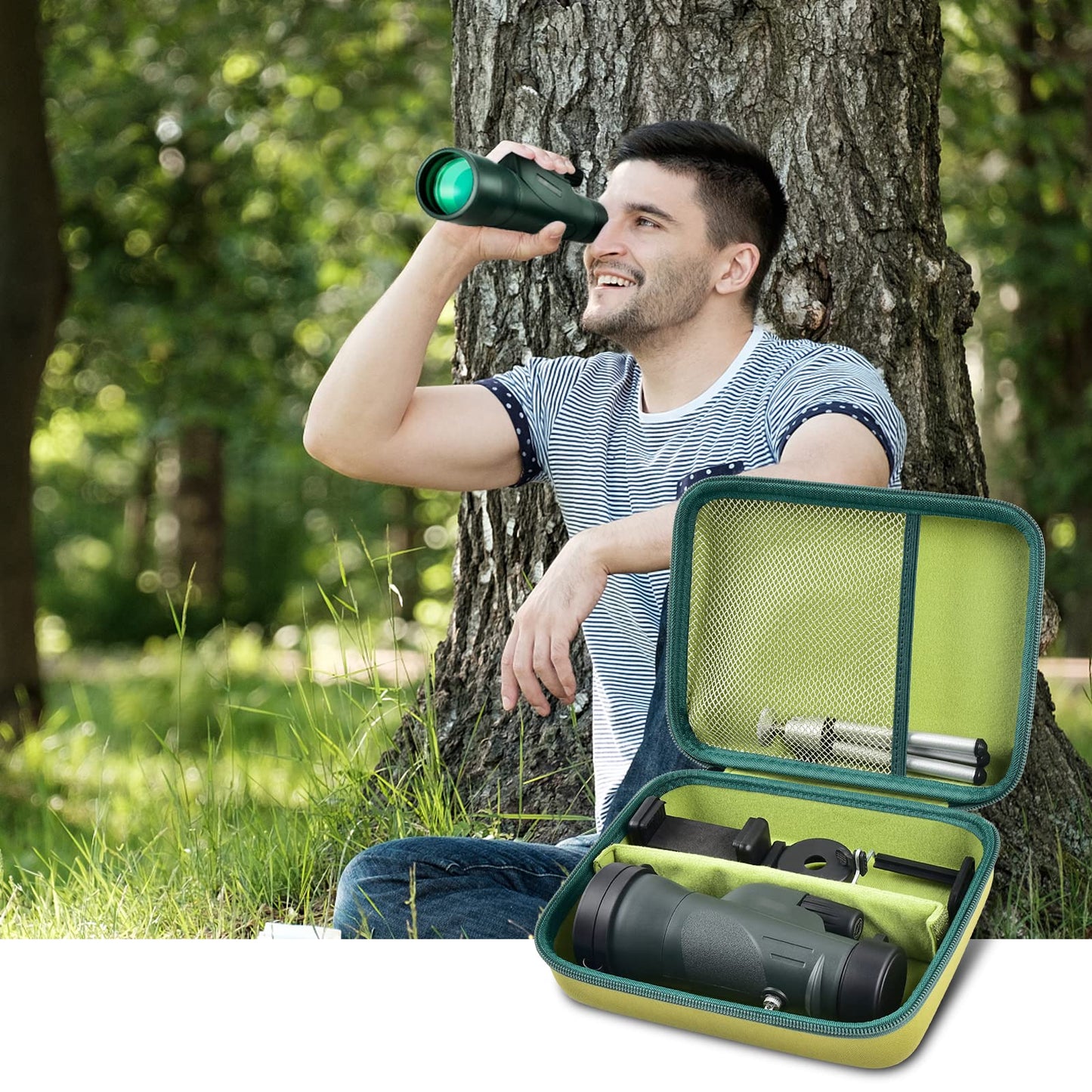 Monocular Telescope Case Compatible with Gosky 12x55/ for Eullsi/for PhysioPhyx 80x100/ for Pankoo 12x50/ for Titan 12x55 High Definition Monocular Telescope and Smartphone Holder & Tripod-Grey