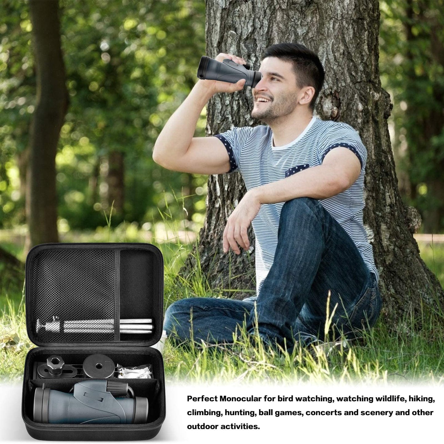 Monocular Telescope Case Compatible with Gosky 12x55/ for Eullsi/for PhysioPhyx 80x100/ for Pankoo 12x50/ for Titan 12x55 High Definition Monocular Telescope and Smartphone Holder & Tripod-Grey