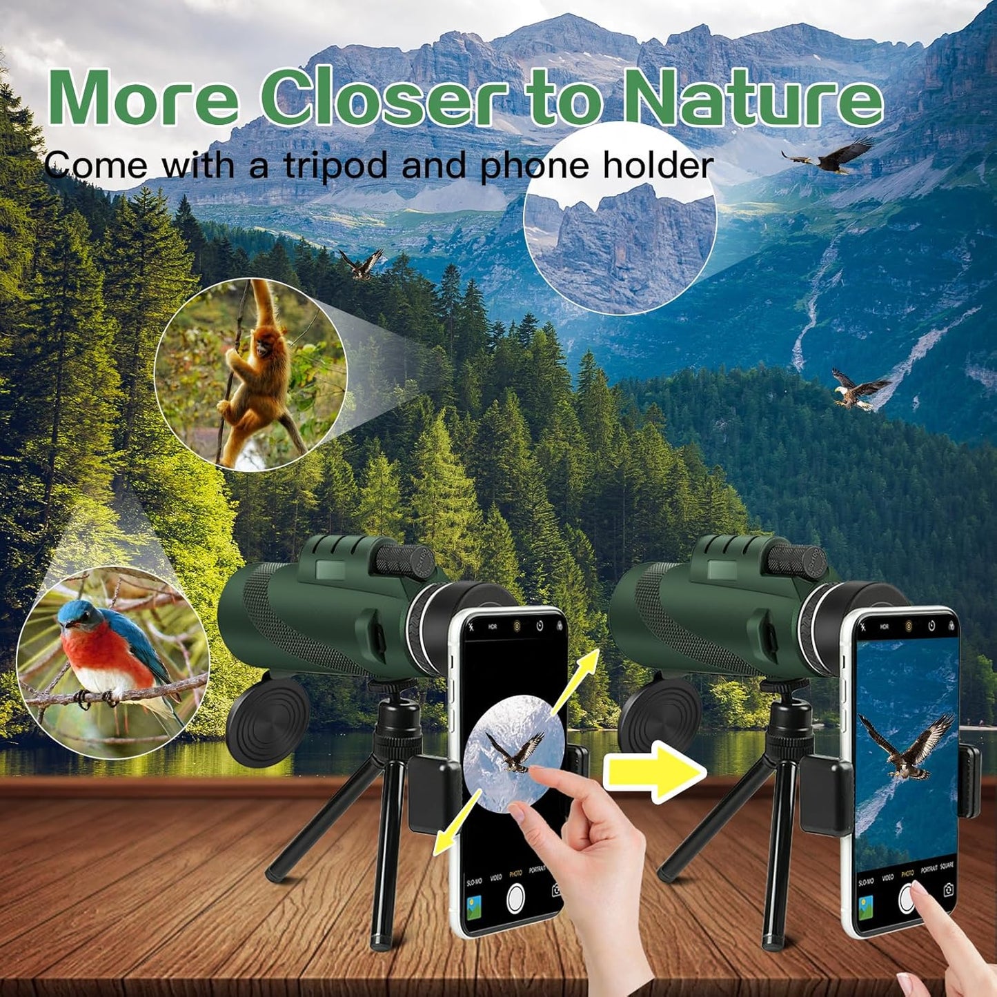 Monocular Telescope, 80x100 HD Monoculars for Adults with Smartphone Tripod, High Power Monocular with BAK4 Prism for Super Bowl, Bird Watching, Hunting, Concert, Travelling
